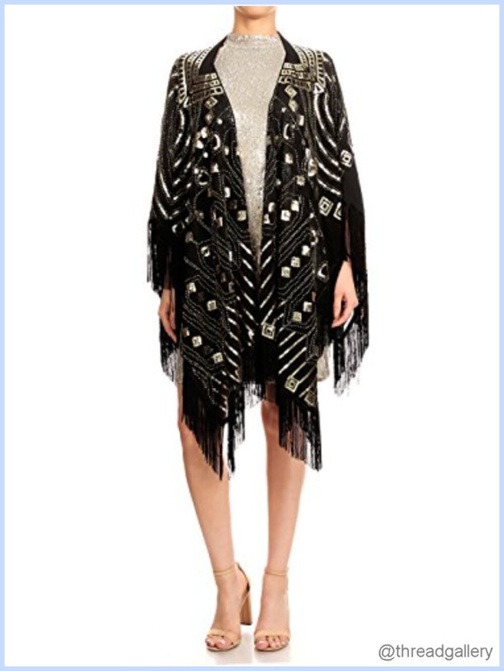 Women's Sequin Beaded Evening Shawl Wrap with Fringe